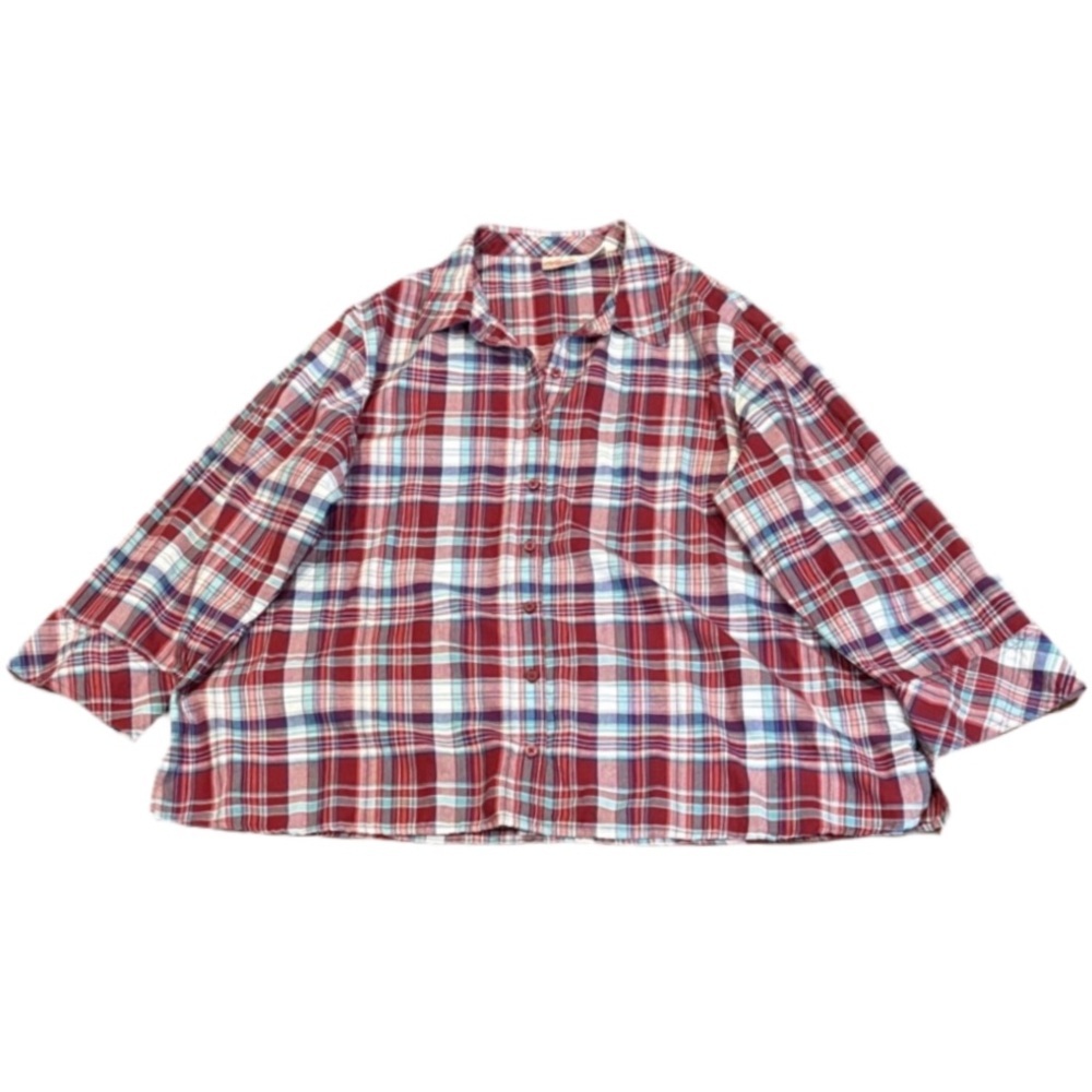 2X Chic Red and Blue Plaid Flannel Women’s Shirt